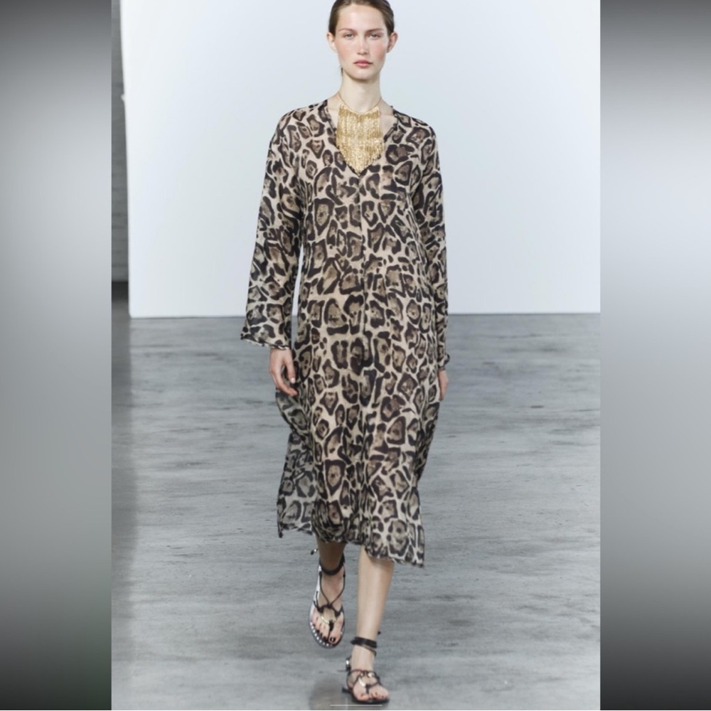 Zara $130 retail Animal Print 100% Ramie Shirt Dress NWT Oversized